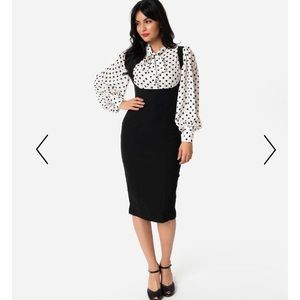 Unique Vintage Fontaine Suspender Pencil Skirt Black XS 2 NWT